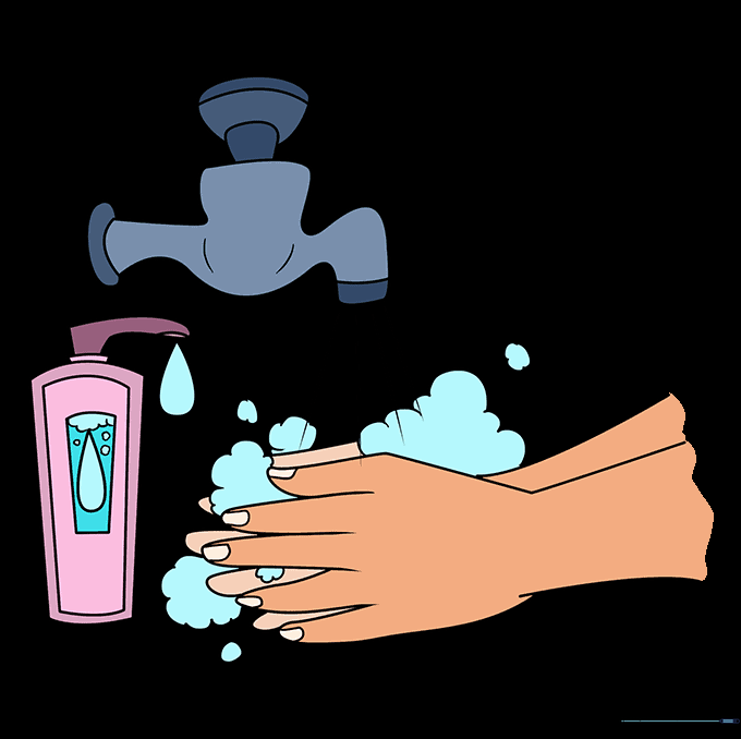 The completed handwashing drawing fully colored with bright, cheerful tones.