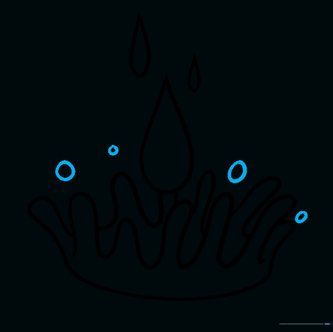 A water splash surrounded by floating circular and oval droplets.