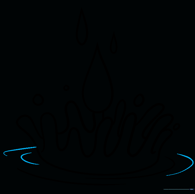 Completed line drawing of a water splash with multiple ripple rings.