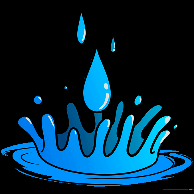 A fully colored blue water splash with white highlights.