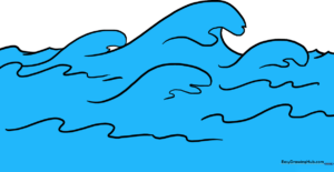 A vibrant, finished drawing of ocean waves, showcasing the final result of the tutorial.