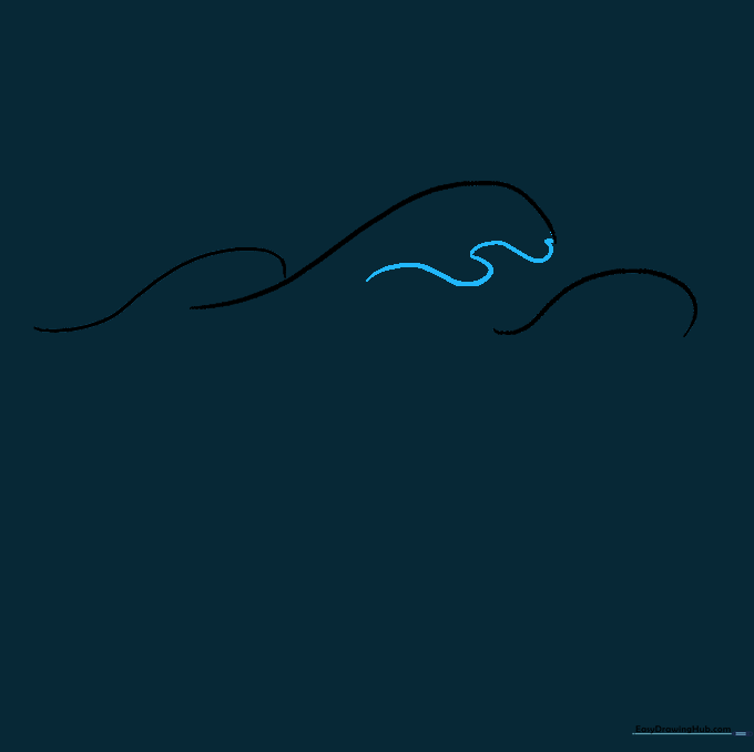 A central wave crest detailed with a bumpy, frothy whitecap line.