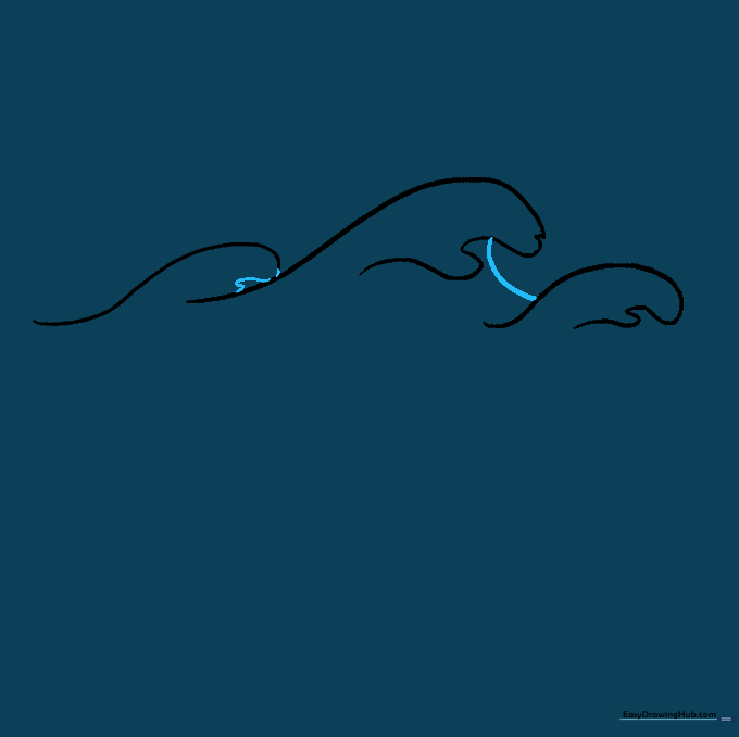 The largest wave completed with a whitecap and a structural line connecting the crest to the base.