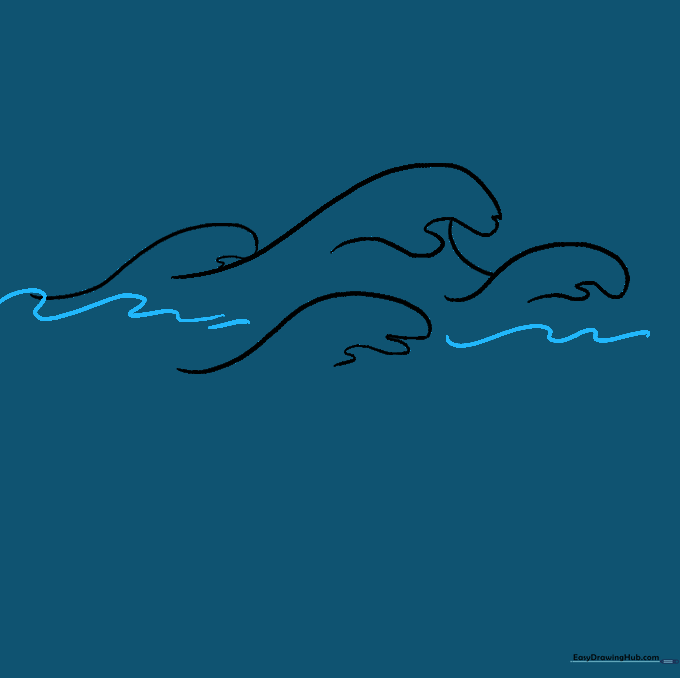 Additional wavy lines added between waves to indicate water movement and turbulence.