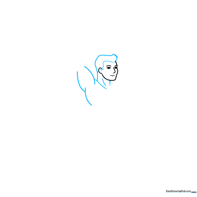 Weightlifter drawing showing the addition of hair spikes and the neck structure.
