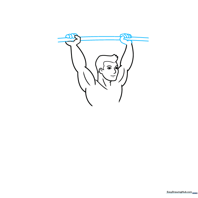Detailed sketch of hands gripping a barbell.