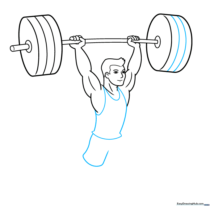 Drawing of a weightlifter wearing a tank top and athletic shorts.