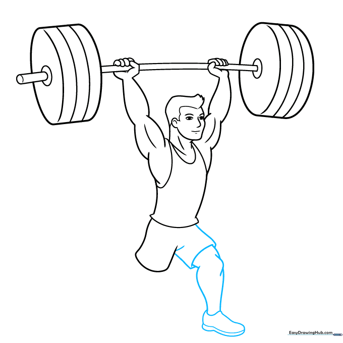 Sketch of a weightlifter's leg and shoe with knee detail.