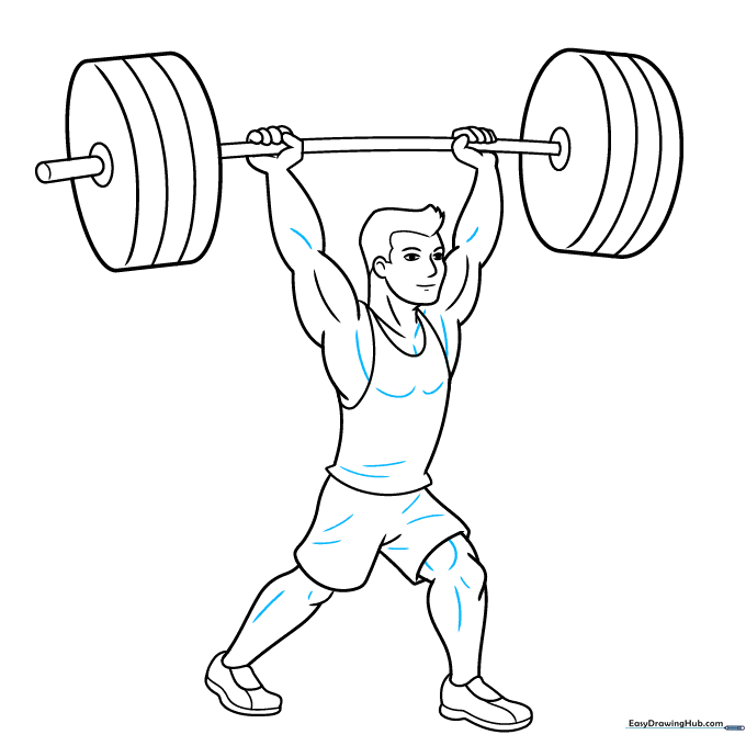 Final line art of the weightlifter with added muscle and clothing contours.