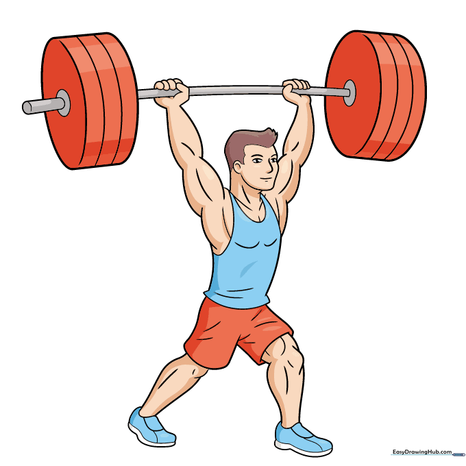 A fully colored cartoon weightlifter character.