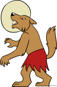 A completed, colored werewolf illustration standing in front of a full moon.
