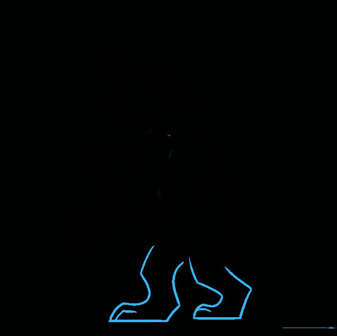 The legs and feet of the werewolf showing joints and toe details.