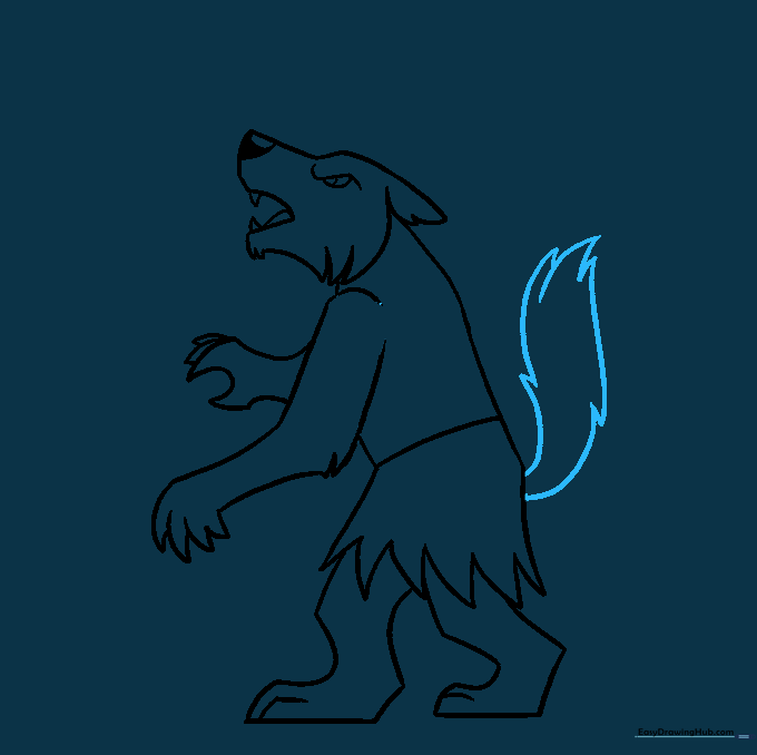 A bushy werewolf tail added to the back of the creature.