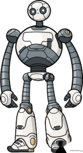 A finished, colored drawing of Roz from The Wild Robot, showing her friendly, metallic design.