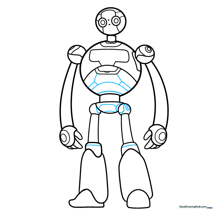 Refining the torso with internal panel lines to give the robot a more complex, technical appearance.