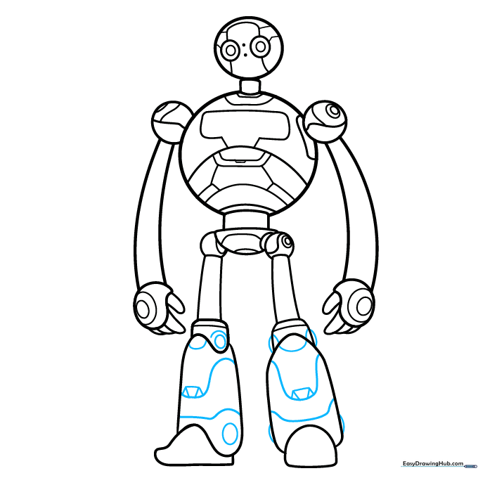 Adding diamond-shaped details and knee joints to the robot's legs.