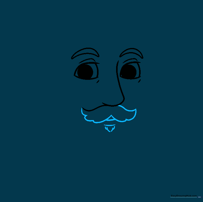 Detailed sketch of a mustache, mouth, and a small pointed goatee.