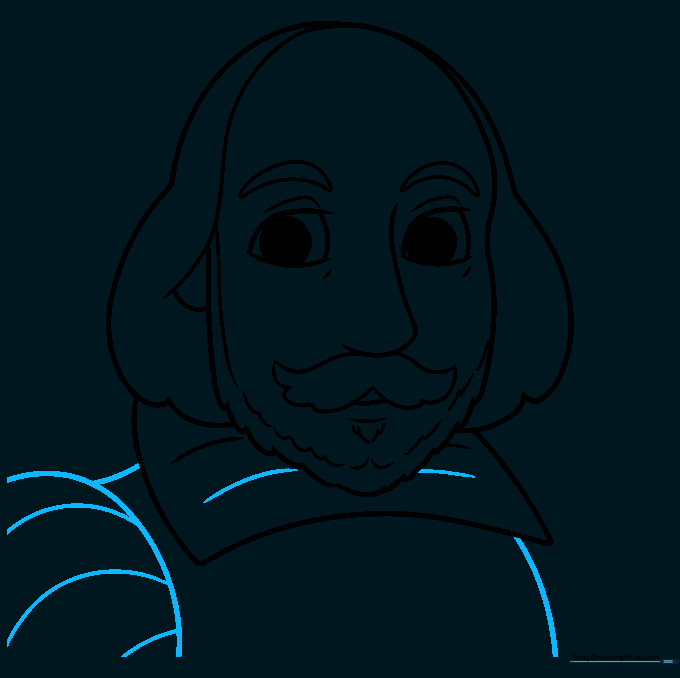 Drawing the shoulders and striped sleeves of the historical garment.