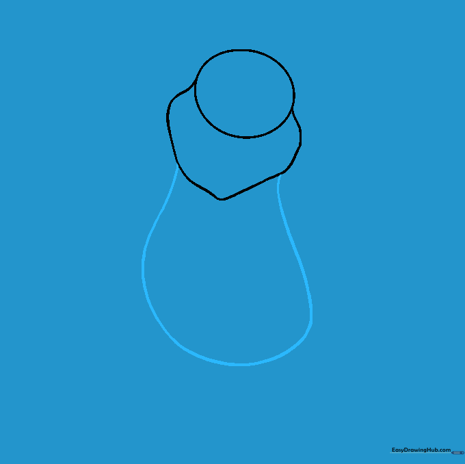 A pear-shaped outline drawn beneath the head to represent Pooh's round body.