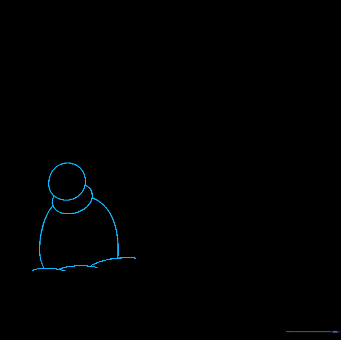 Basic circular shapes forming the outline of a snowman in the foreground.