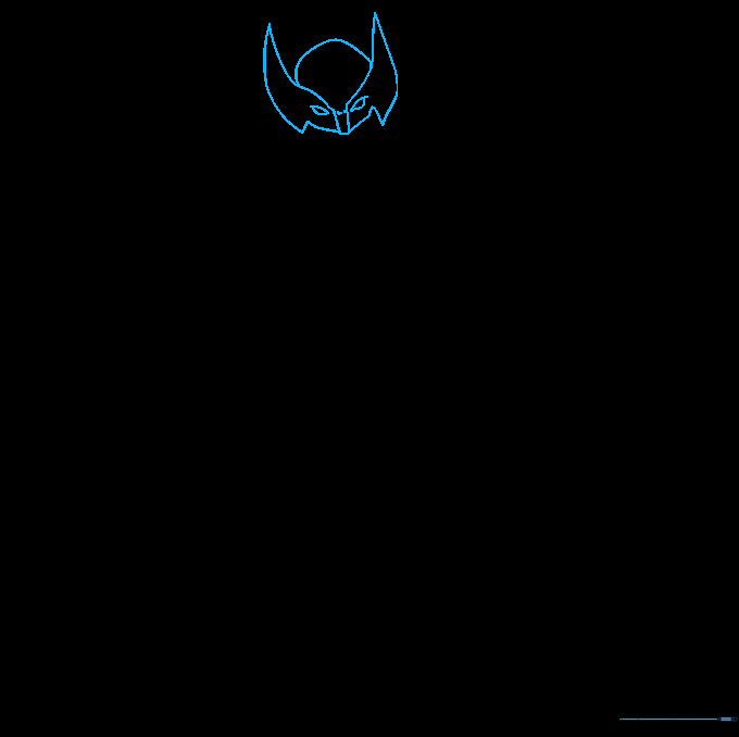 Pencil sketch of Wolverine's mask showing the M-shaped brow and eye cutouts.