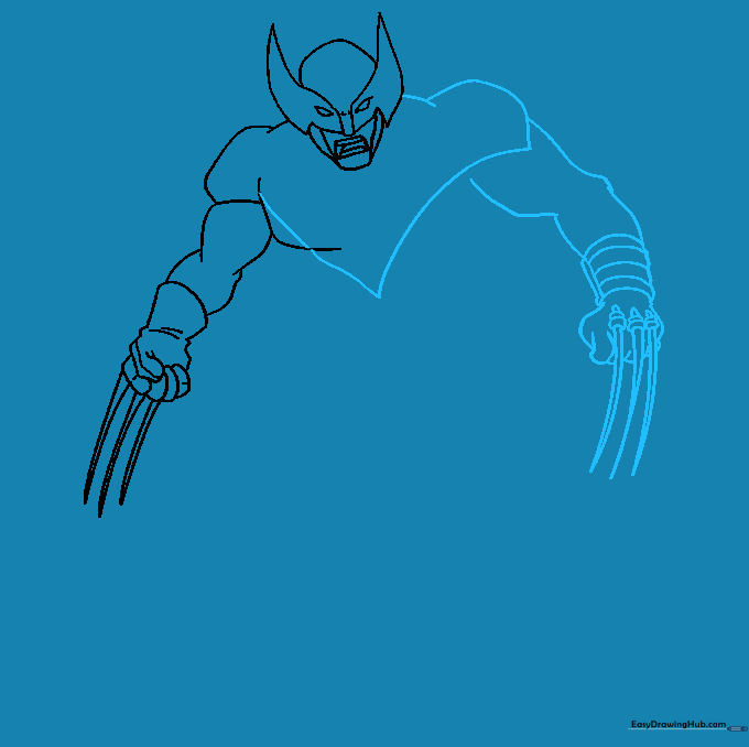 Adding the second arm and claws to the Wolverine drawing.
