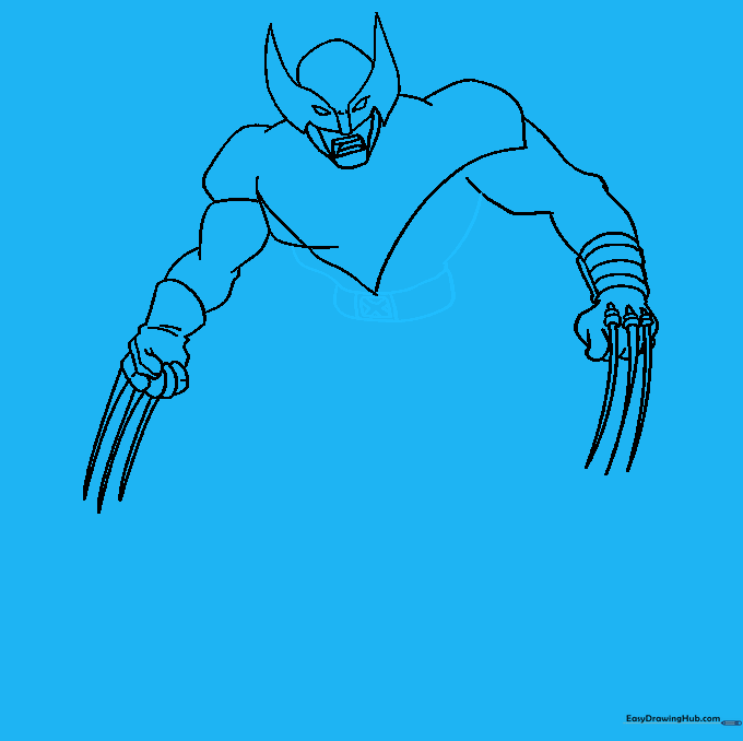 Drawing the X-Men belt buckle on Wolverine's costume.