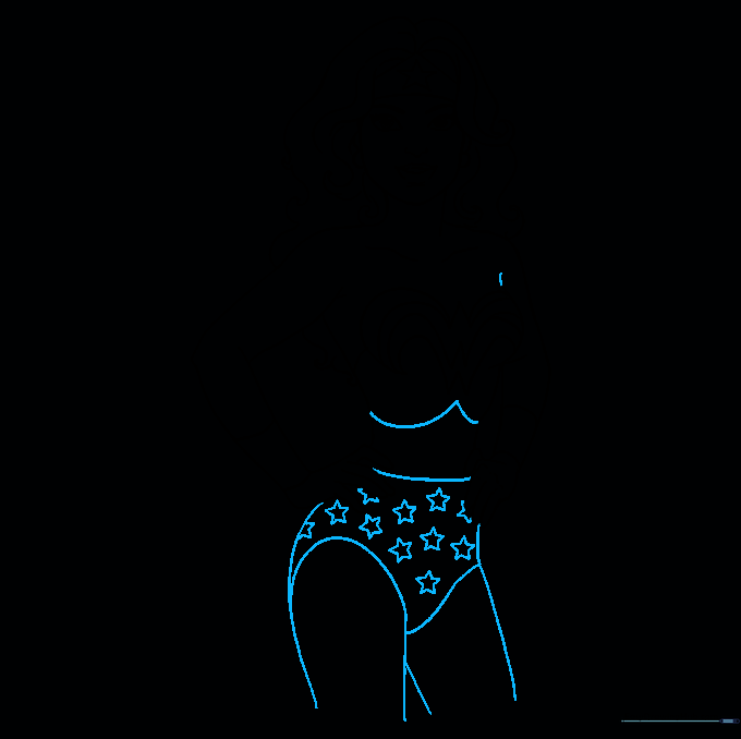 Completing the legs and adding star details to Wonder Woman's skirt.
