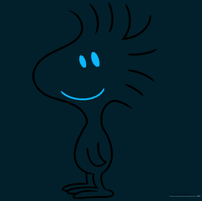 Adding the facial features: two small shaded ovals for eyes and a curved line for the mouth.