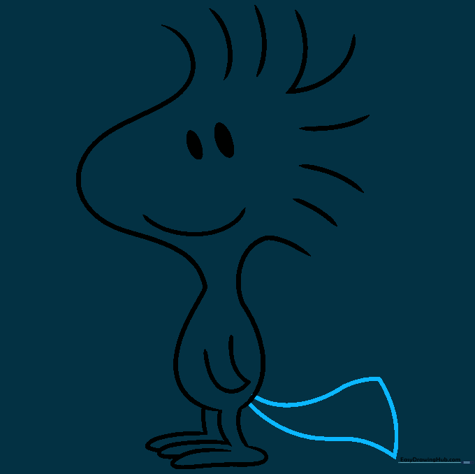 Drawing a small, triangular tail using three curved lines.