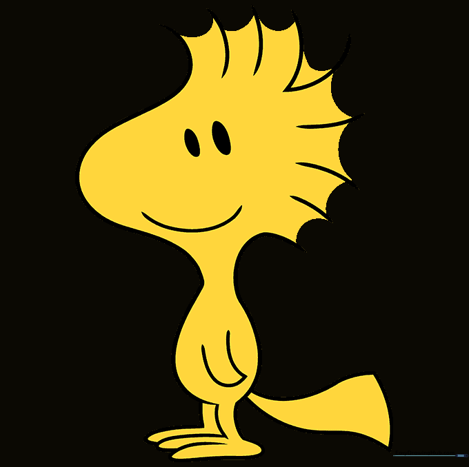 The final colored drawing of Woodstock, filled in with bright yellow.