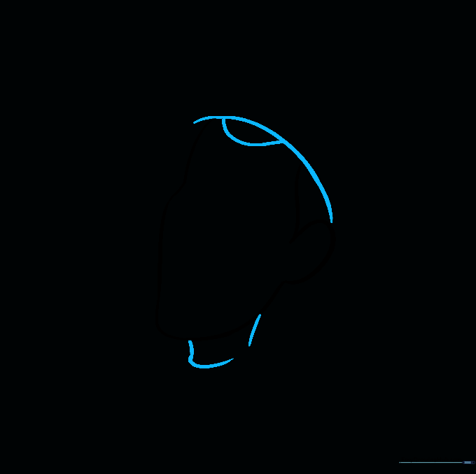Drawing showing the addition of Woody's hat brim, hair tuft, and neck outline.