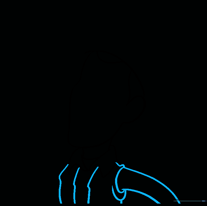 Drawing showing the vest details and the beginning of Woody's arm.
