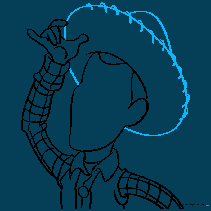 Drawing showing the completed cowboy hat with brim and crown details.