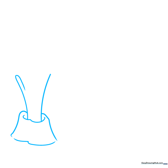 Pencil sketch of a geyser base with two curved lines and a trapezoid mound.