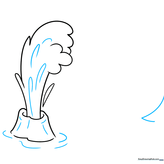Adding texture lines to the geyser and starting the first pine tree branch.