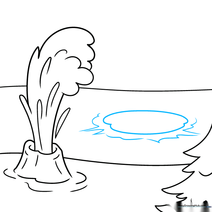 Sketching a hydrothermal pool with irregular, rocky edges.