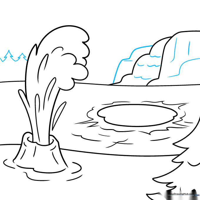 Drawing a distant treeline using jagged, pointed lines.
