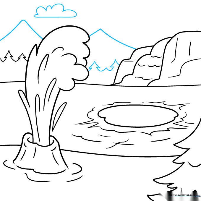 Adding mountains and a cloud to the background of the landscape.