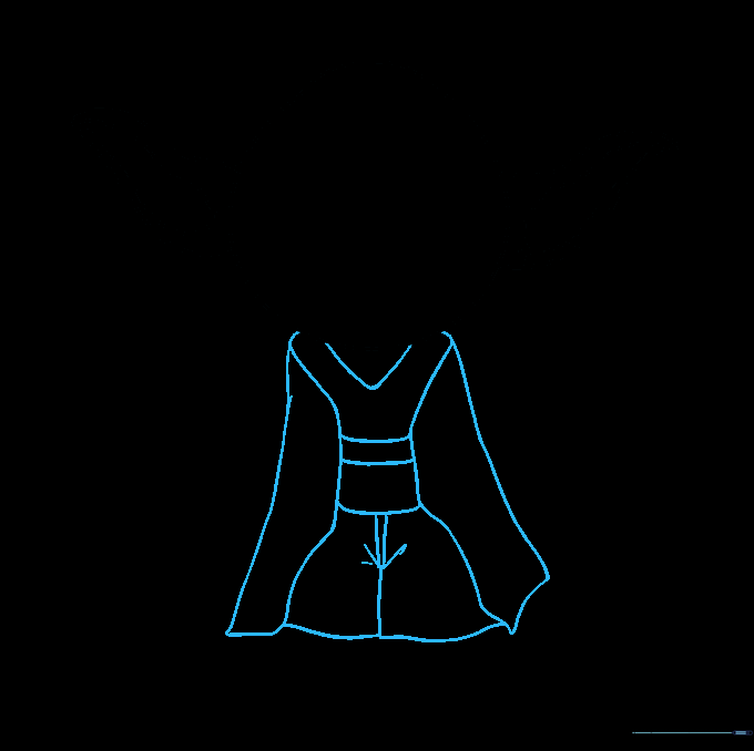Sketch showing the addition of Yoda's robe, collar, and leg outlines beneath the head.