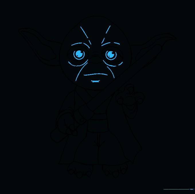 Final facial details added to Yoda, including wrinkles around the eyes, mouth, and forehead.
