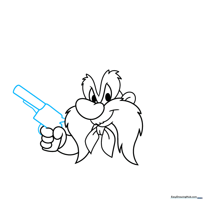 Adding the long barrel of the revolver to the character's hand.