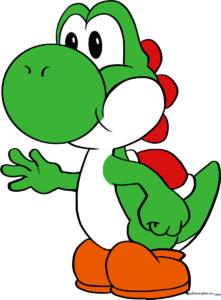 A vibrant, completed drawing of Yoshi, showcasing the final result of the tutorial.