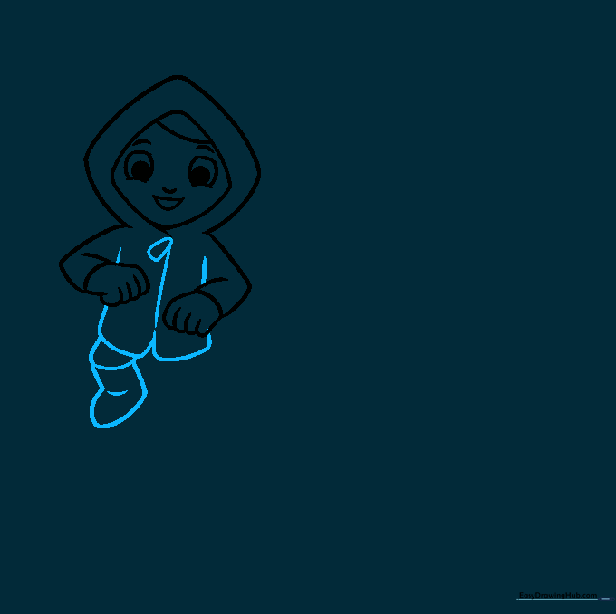 Drawing of a boy's raincoat torso and boots.