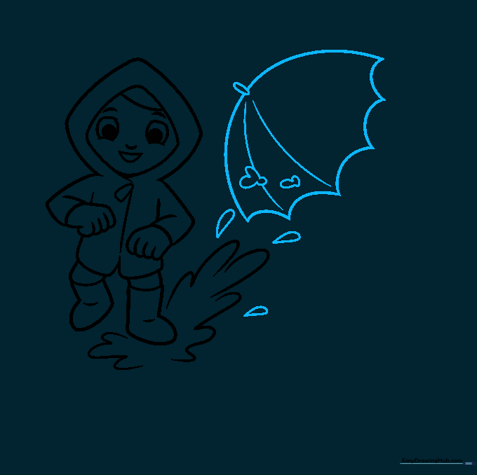 Drawing of an umbrella canopy and water droplets.