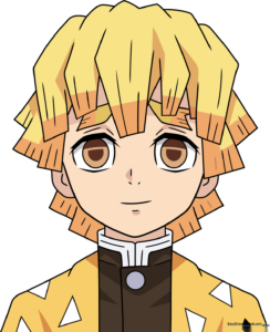 Completed portrait of Zenitsu Agatsuma from Demon Slayer, showcasing his yellow hair and patterned uniform.