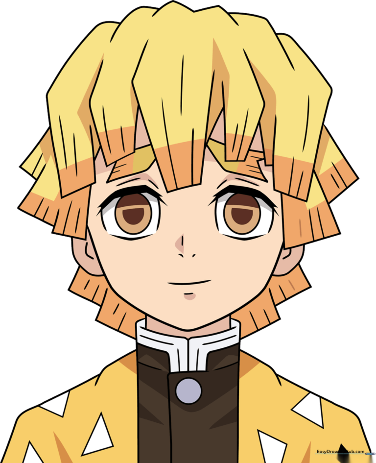Completed portrait of Zenitsu Agatsuma from Demon Slayer, showcasing his yellow hair and patterned uniform.