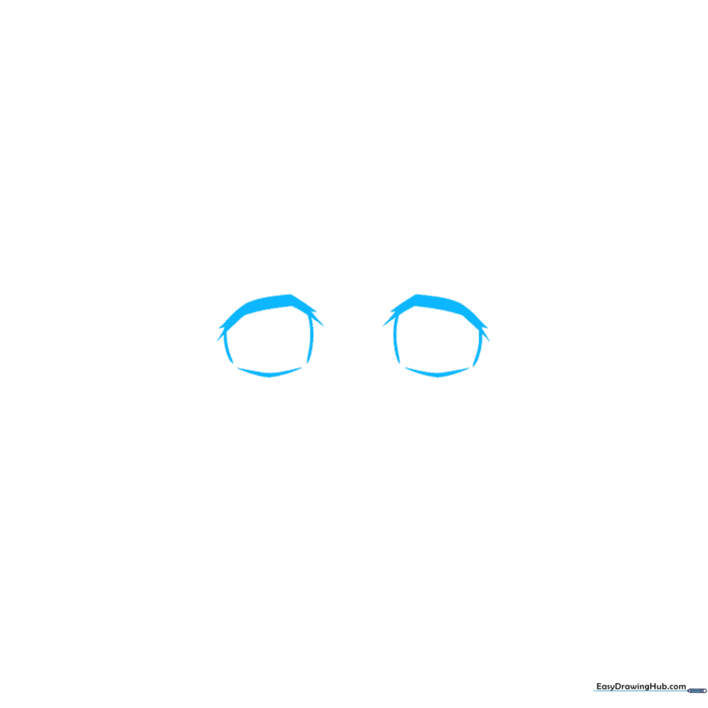 Close-up pencil sketch of Zenitsu's anime-style eyes showing rectangular upper lids and curved lower lids.