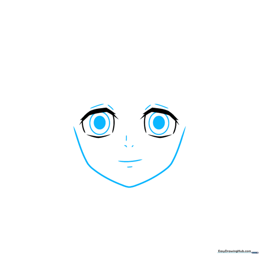 Drawing the chin and cheek contours of Zenitsu, including detailed pupils and facial features.
