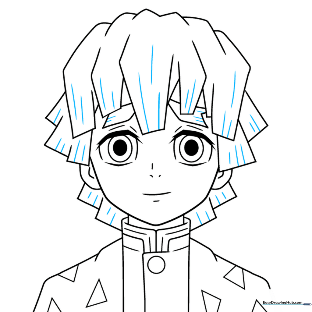 Finalizing the line art for Zenitsu, focusing on hair texture and clean outlines.